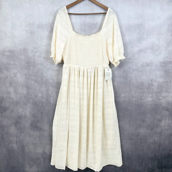 Bohme Smocked Dress Womens Size Large Natural Prairie Bohemian Flowy Farmcore - Picture 2 of 12